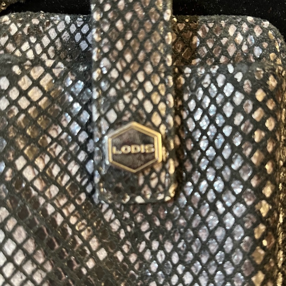LODIS BLACK SNAKE SKIN MATERIAL CELL PHONE AND ID CARD CASE WITH WRIST STRAP